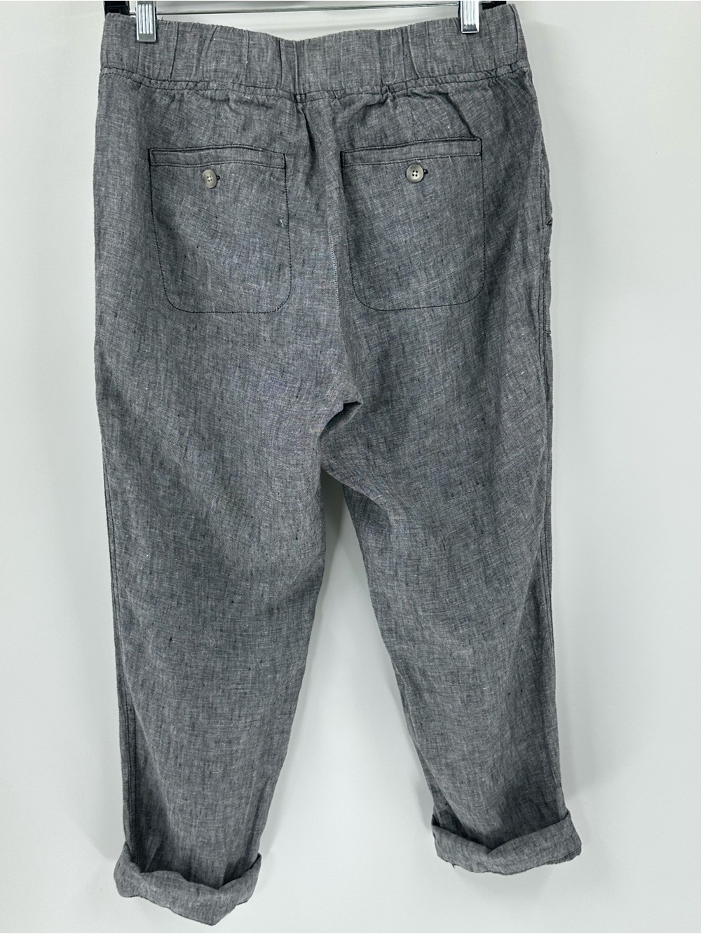 Athleta Linen Gray Drawstring Linen Cropped Pants Front Pockets Preppy - Picture 4 of 12
